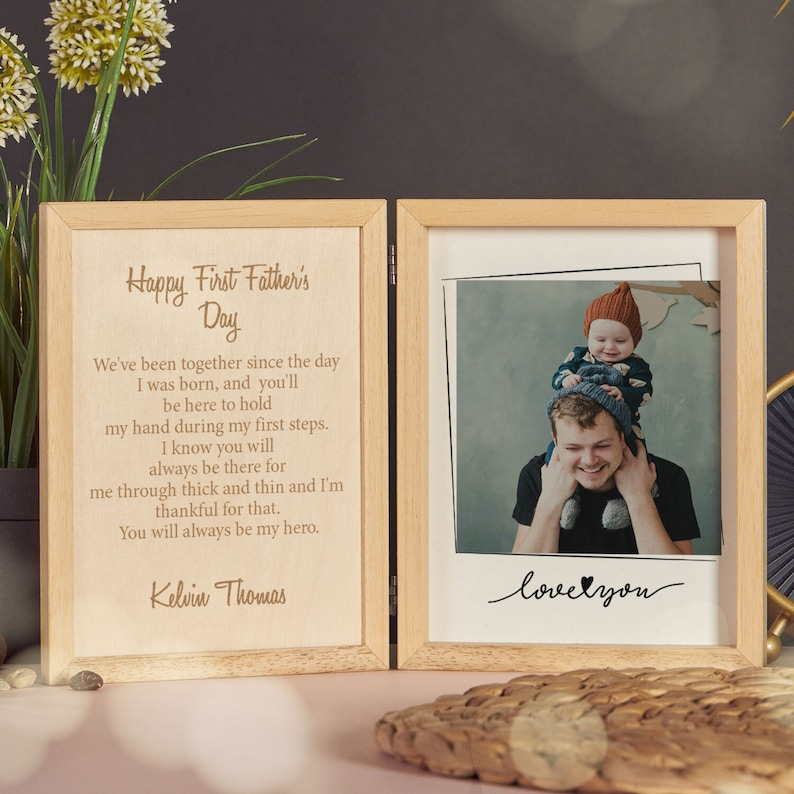 Custom Frame For First Fathers Day, Wooden Keepsake Box Gift For Dad, Personalized Gift Box for Him, Unique Photo Gift for Happy Fathers Day