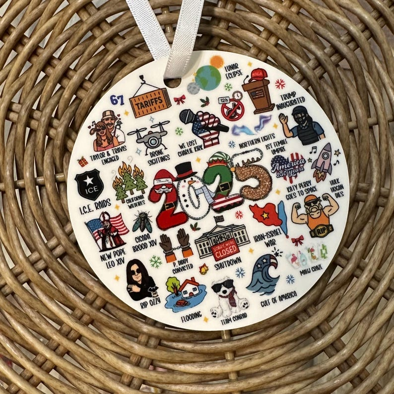 2025 Events Ornament, 2025 Year in Review, 2025 Christmas Ornament, Notable Events of 2025, 2025 Yearly Keepsake, Ornament Gift Exchange