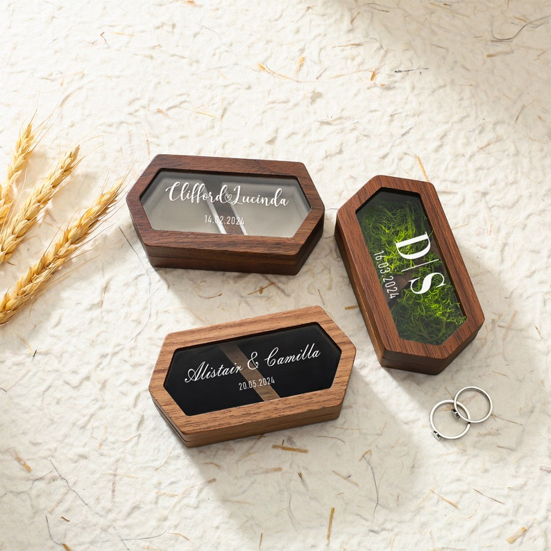 Personalized Wedding Ring Box, Custom Wood Ring Box, Ring Box Holder, Proposal Ring Box, Double Slot Ring Bearer Box, Wood Two Ring Box