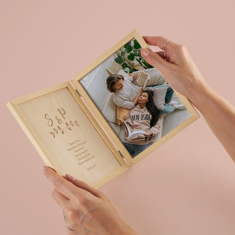 Custom Frame Gift For Her Wooden Christmas Keepsake Box. Personalized Gift For Women. Valentines Day Gifts For Him. Photo Box Wedding Gift.