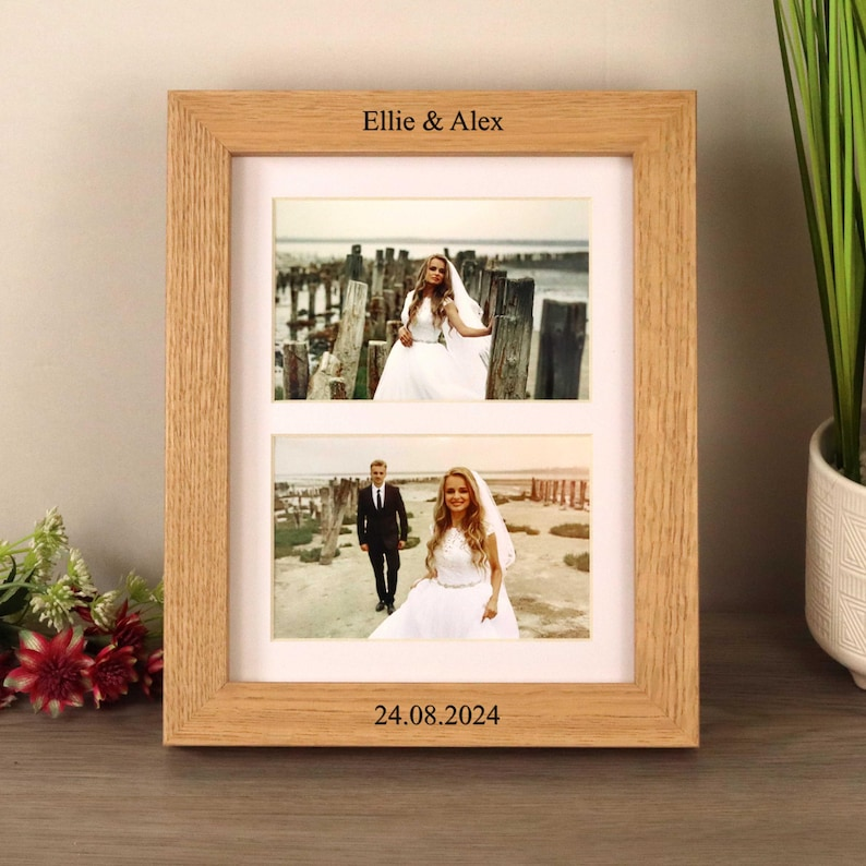 Personalised Solid Oak Double Photo Frame With Mount