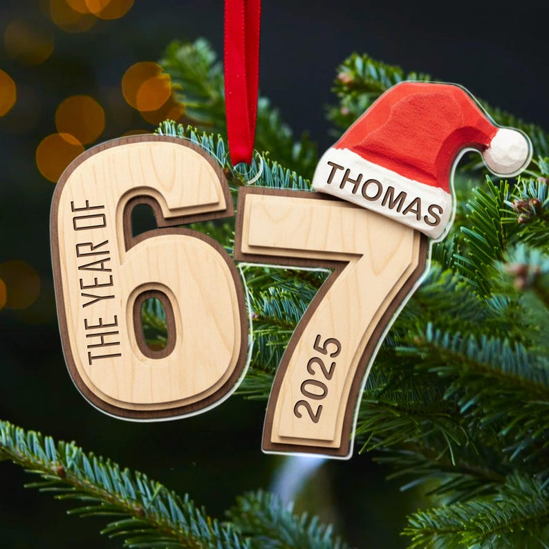 Custom Name Viral 67 Acrylic Ornament, Six Seven Ornament, Personalized Ornament Funny Teen Grandkid Gift, Gen Alpha Humor, 67 Meme Ornament