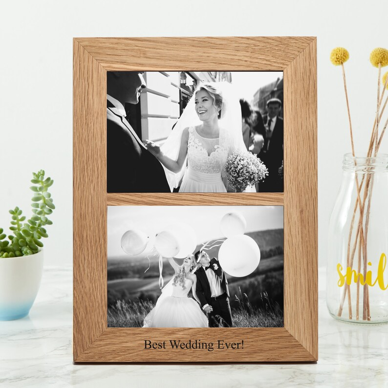 Oak Double Aperture 6"x4" or 7"x5" Personalised Photo Frame / Wedding Photo Frame / Gifts for Couples Frame / Split Photo Frame