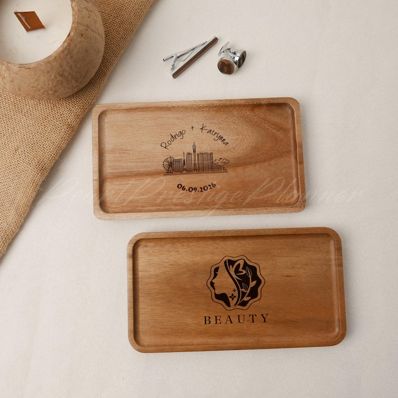 Custom Wooden Tray with Logo, Image or Text, Personalized Catchall Tray for Men, Gifts for Him, Desk Organizer, Branding Gift, Birthday Gift