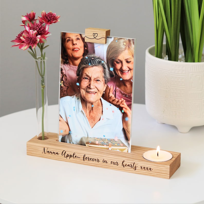 Personalised Memorial Candle Holder with Vase and Photo Frame