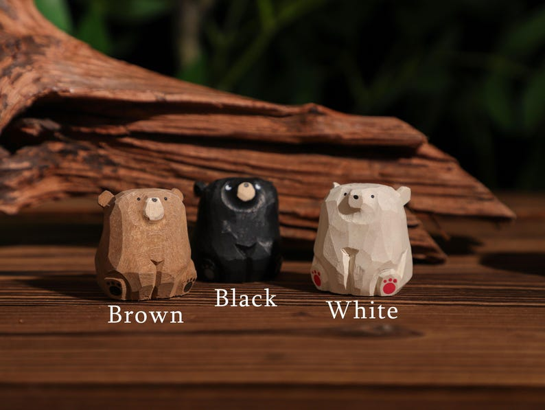 Custom Name Wooden Bears Sculpture, Handmade Wooden Animal Figurine, Home Decor, Wood Pet Figurine, Birthday Gift, Handmade Wooden Gift