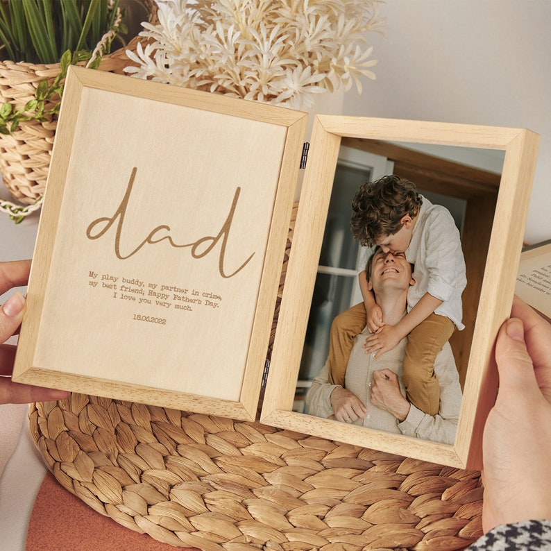 Custom Father's Day Picture Frame - Unique Gifts for Dad, Grandpa, Husband | Christmas, First Father's Day, Photo Frame, Wooden Keepsake Box