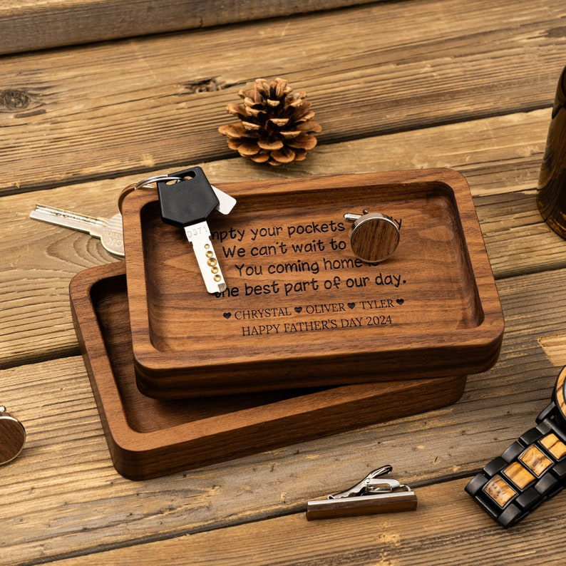 Empty your Pockets Daddy - Custom Engraved Wood Tray, Father's Day Gift for Dad, Custom Wood Catchall, Personalized Valet Tray for Men