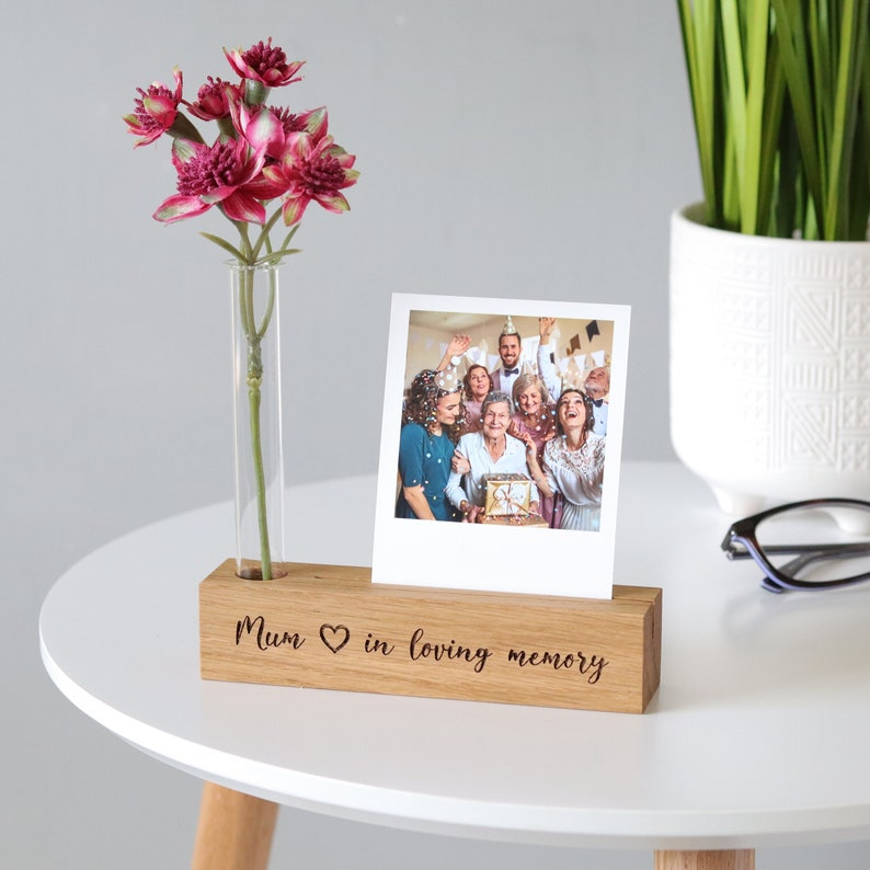 In Loving Memory Personalised Photo Block with Print and Stem Vase