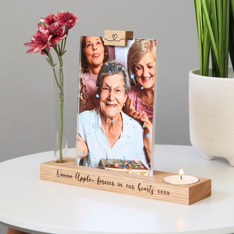 Personalised Memorial Candle Holder with Vase and Photo Frame