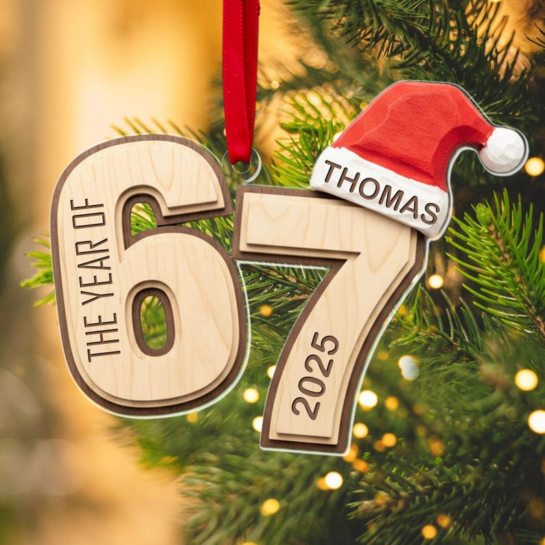 Custom Name Viral 67 Acrylic Ornament, Six Seven Ornament, Personalized Ornament Funny Teen Grandkid Gift, Gen Alpha Humor, 67 Meme Ornament