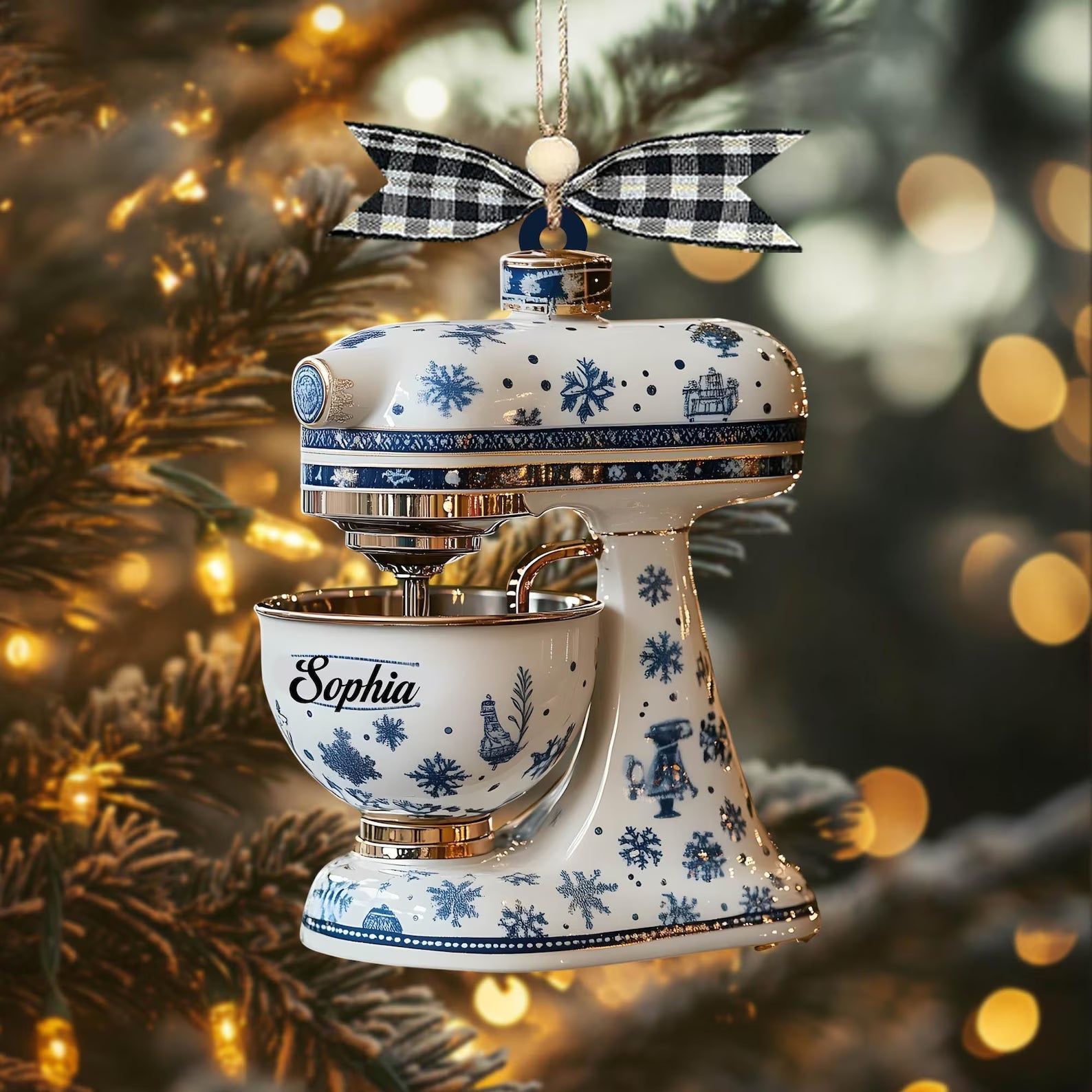 Personalized Kitchen Mixer Ornament, 2D Blue Snowflake Christmas Tree Decoration