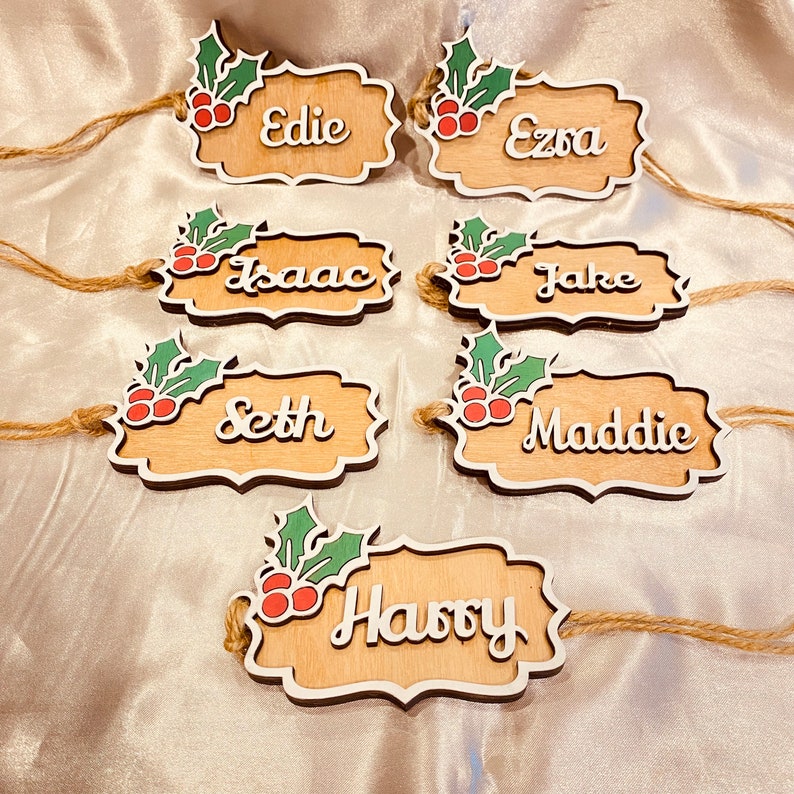Personalised Christmas Holly Stocking Tags