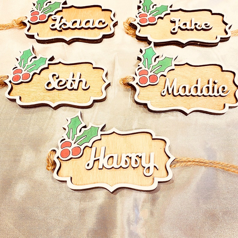 Personalised Christmas Holly Stocking Tags