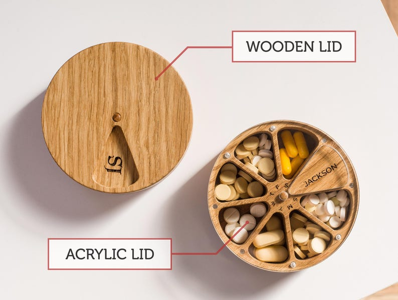 7-Day Wooden Pill Box, Weekly Pill Case, Cute Pill Organizer for Purse, Daily Vitamin Organizer & Birth Control Case, Pocket Pill Container