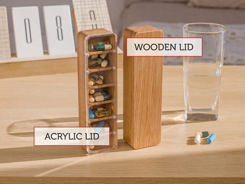 7-Day Pill Box, Wooden Pill Organizer for Purse, Small Pill Container, Birth Control Case, Pocket Organizer, Small Trinket Box