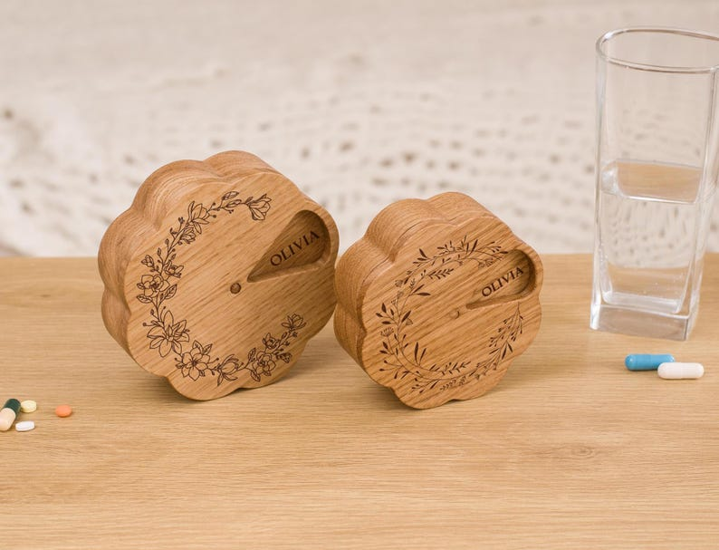 Wooden Pill Case 7 Day, Daily Pill Organizer, Pill Container, Weekly Pill Box, Vitamin Organizer