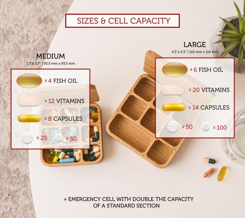 Wooden Daily Pill Box 7 Day Pill Organizer, Custom Pill Container With Medication Tracker, Weekly Pill Case, Mini Trinket Box