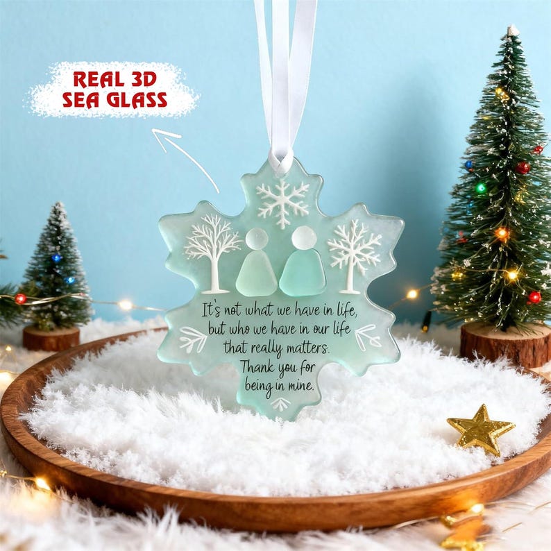 Snowflake Real Sea Friendship Ornament, Timeless Friendship Keepsake, Christmas Tree Hanging Ornaments, Best Friend Christmas Gifts