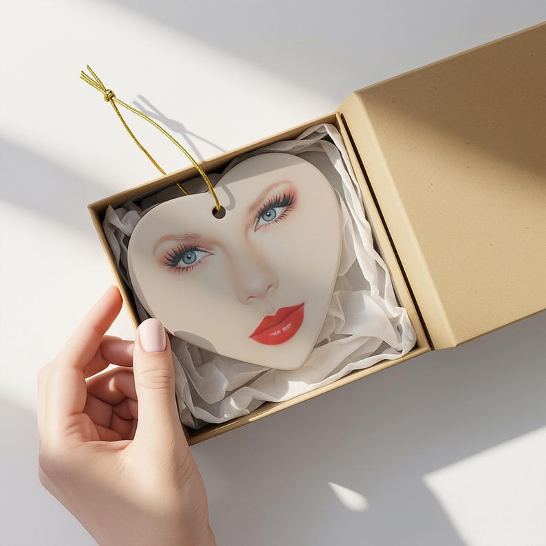 Taylor Christmas Face Cute Ornament, Funny Swift Fans Custom Gift Christmas Tree Decor, Xmas Keepsake Personalized Music Ceramic Ornament