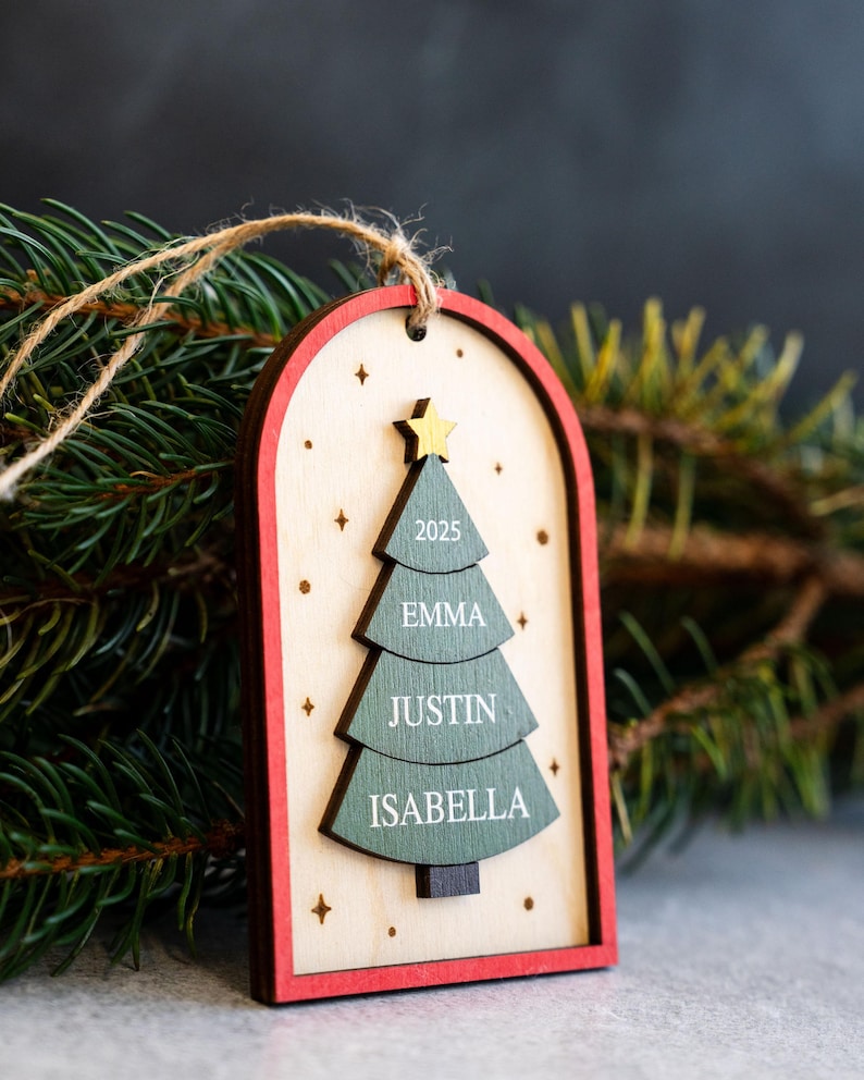 Family Christmas Ornament - 2025 Personalized 3D Ornament With Names - Christmas Tree Ornament