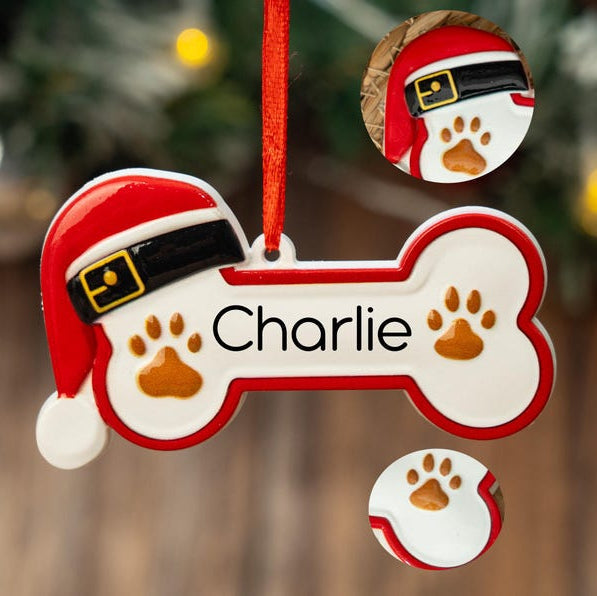 Custom Dog Paw Ornament,Personalized Pet Bone Xmas Decoration, New Puppy Gift 2025,Resin Christmas Tree Ornament for Dog Owner, Pet Keepsake