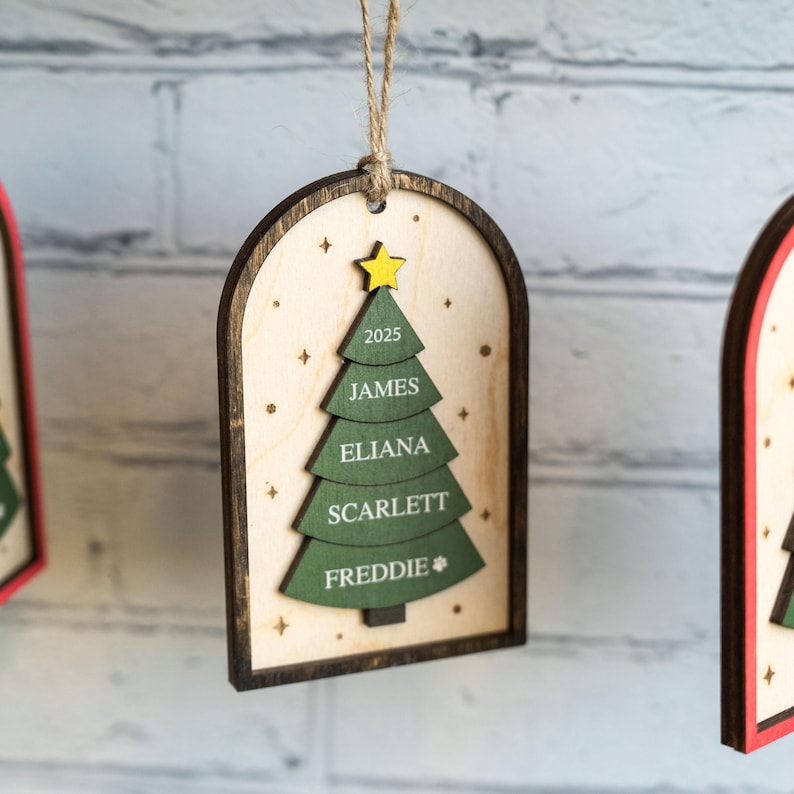 Family Christmas Ornament - 2025 Personalized 3D Ornament With Names - Christmas Tree Ornament