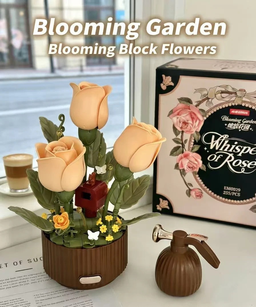 Magic Blooming Flower Building Blocks with Motion Rose Bouquet