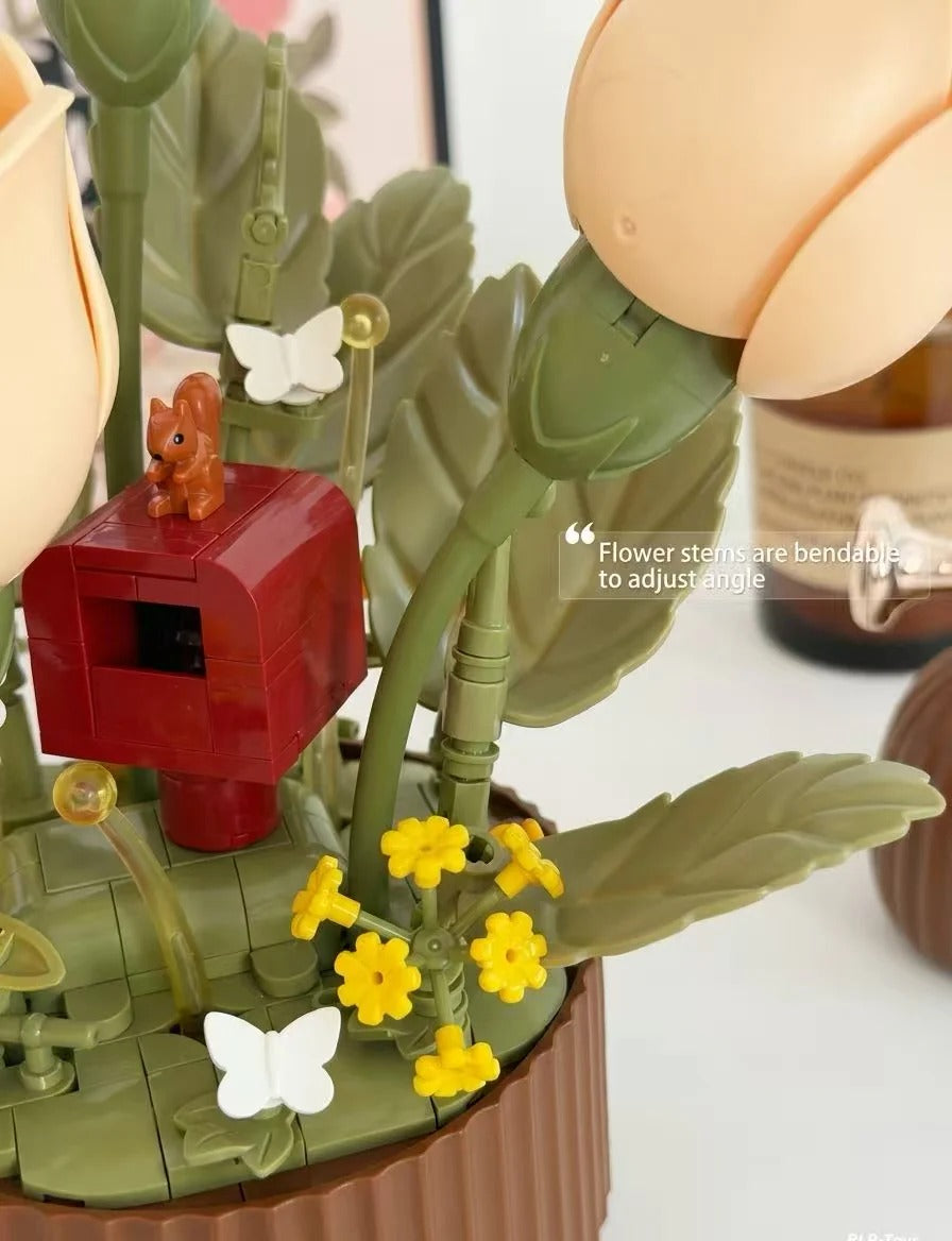 Magic Blooming Flower Building Blocks with Motion Rose Bouquet