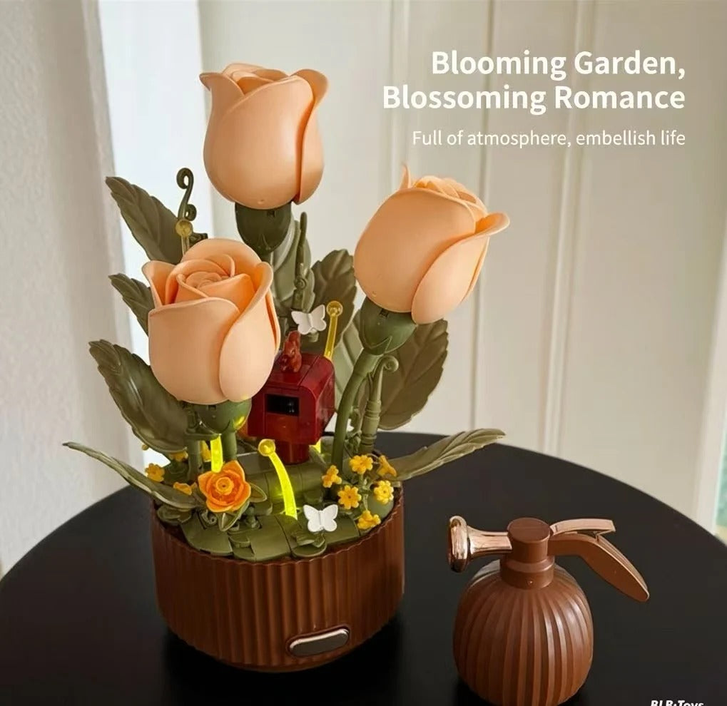 Magic Blooming Flower Building Blocks with Motion Rose Bouquet