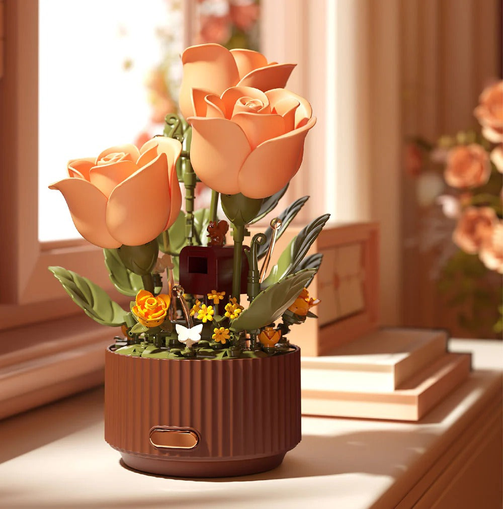 Magic Blooming Flower Building Blocks with Motion Rose Bouquet