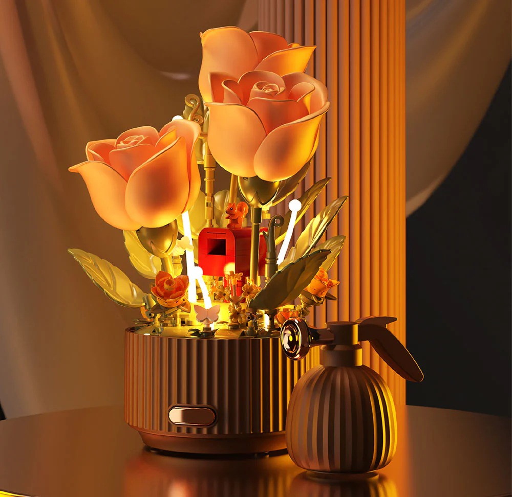 Magic Blooming Flower Building Blocks with Motion Rose Bouquet