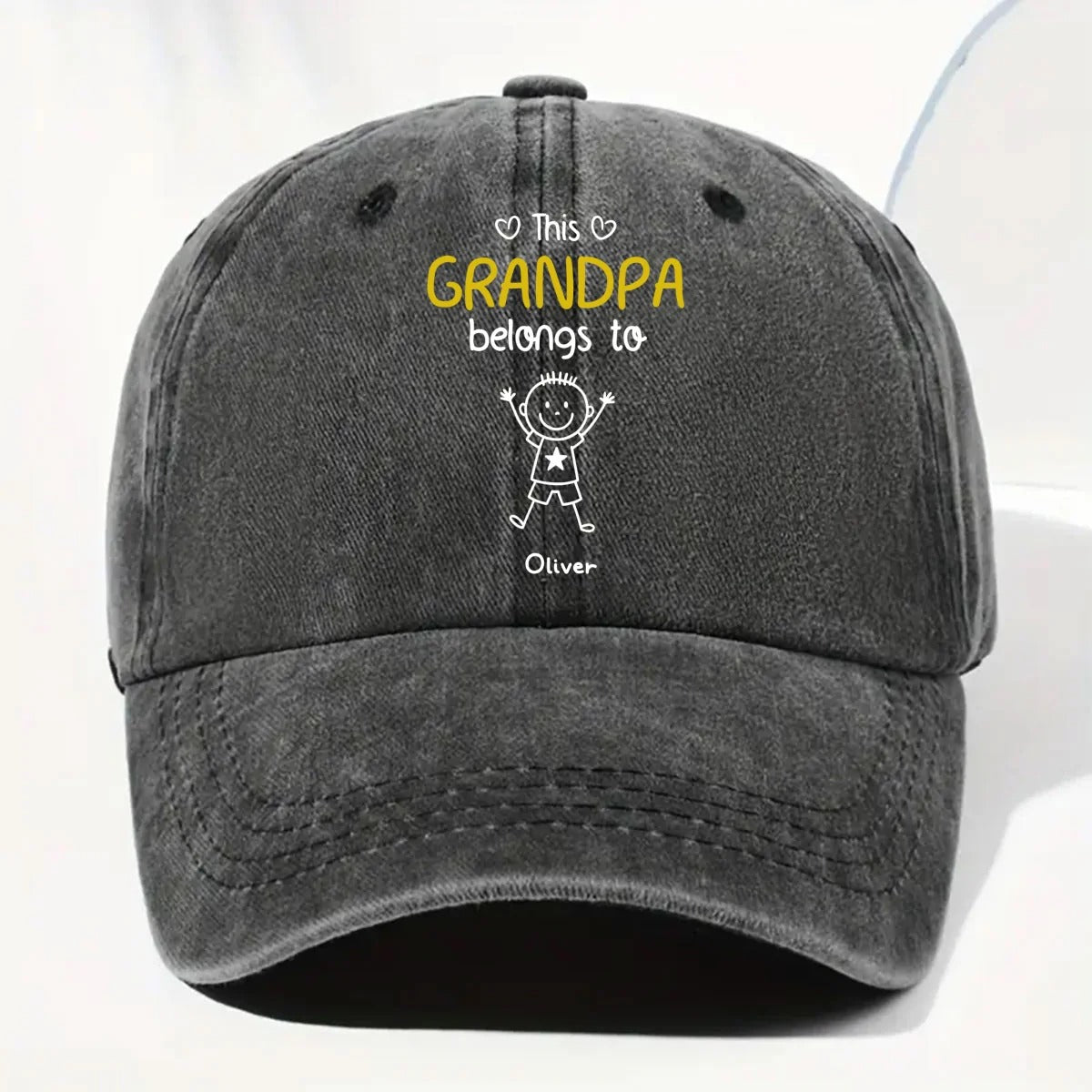 This Grandpa Belongs To Us - Personalized Custom Vintage Washed Denim Cap