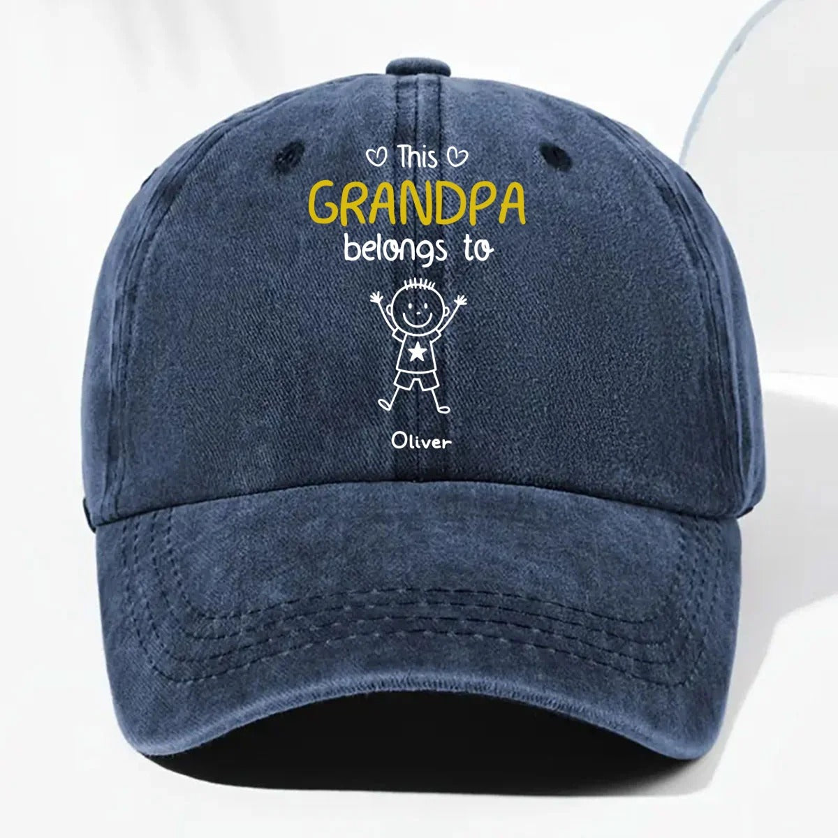 This Grandpa Belongs To Us - Personalized Custom Vintage Washed Denim Cap