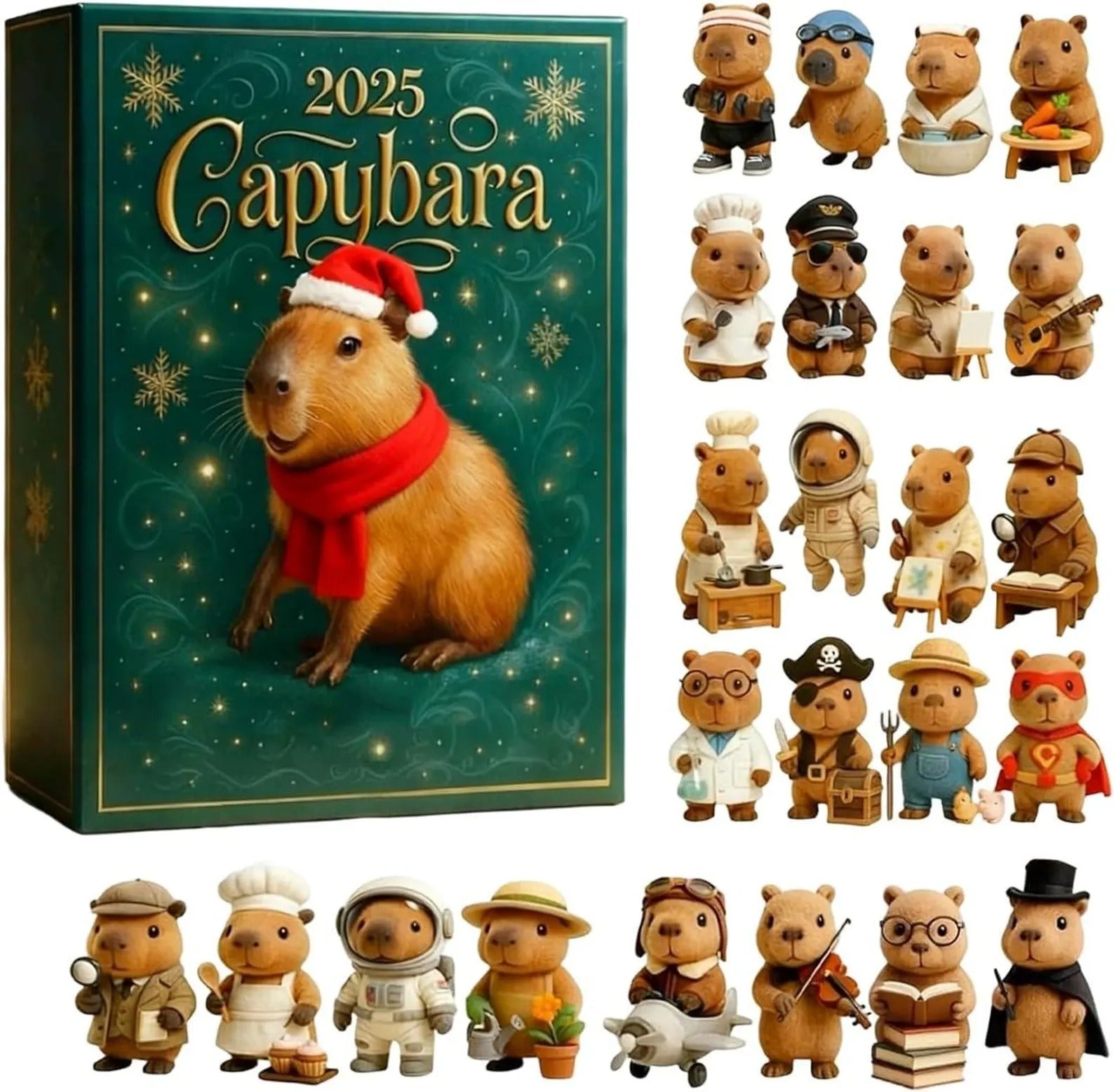 Capybara Advent Calendar 2025: 24 2d Acrylic Christmas Ornaments | Animal Advent Set, Capybara Gift, Xmas Countdown Decor, Tree Hanging