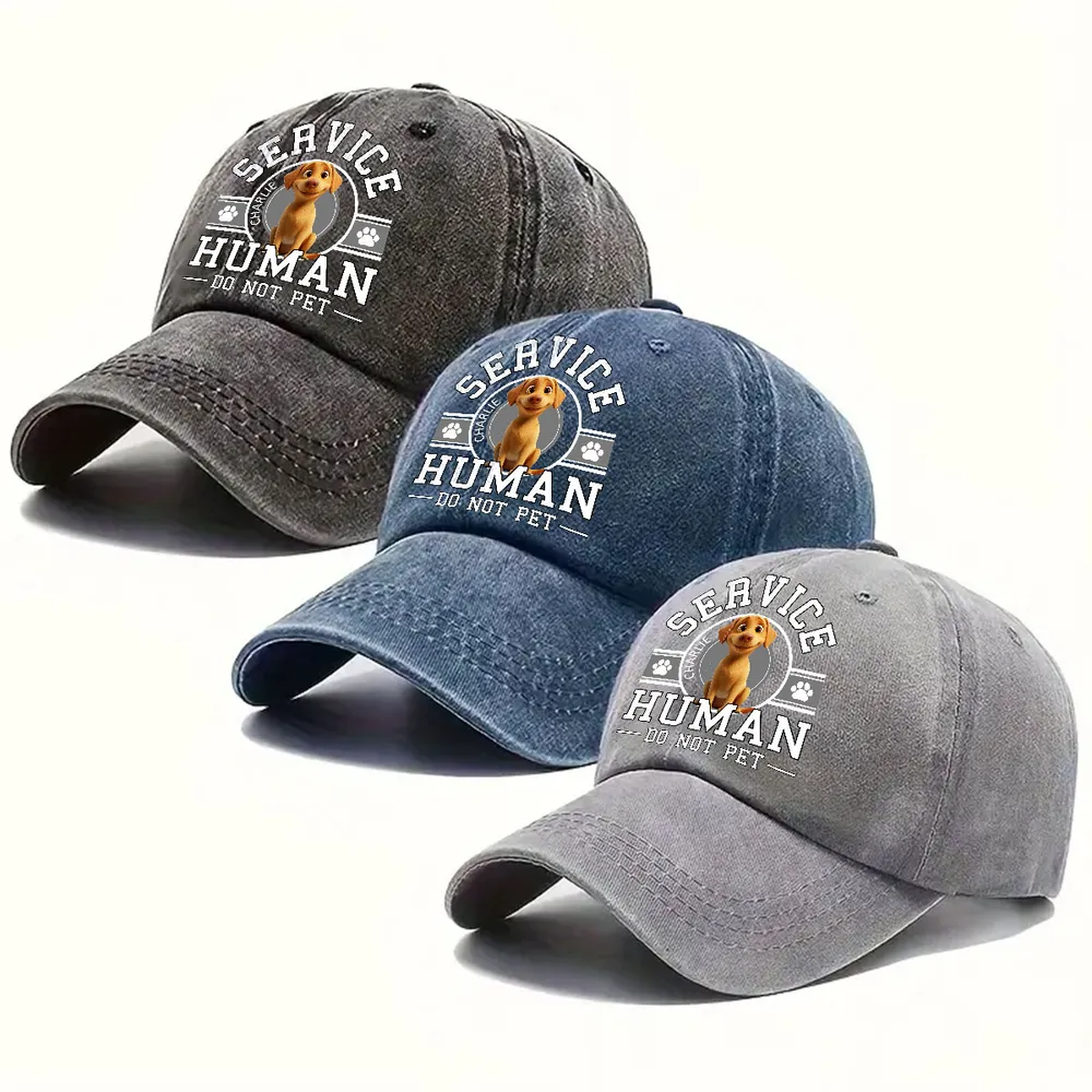 Dog Service Human Cartoon - Personalized Custom Vintage Washed Denim Cap