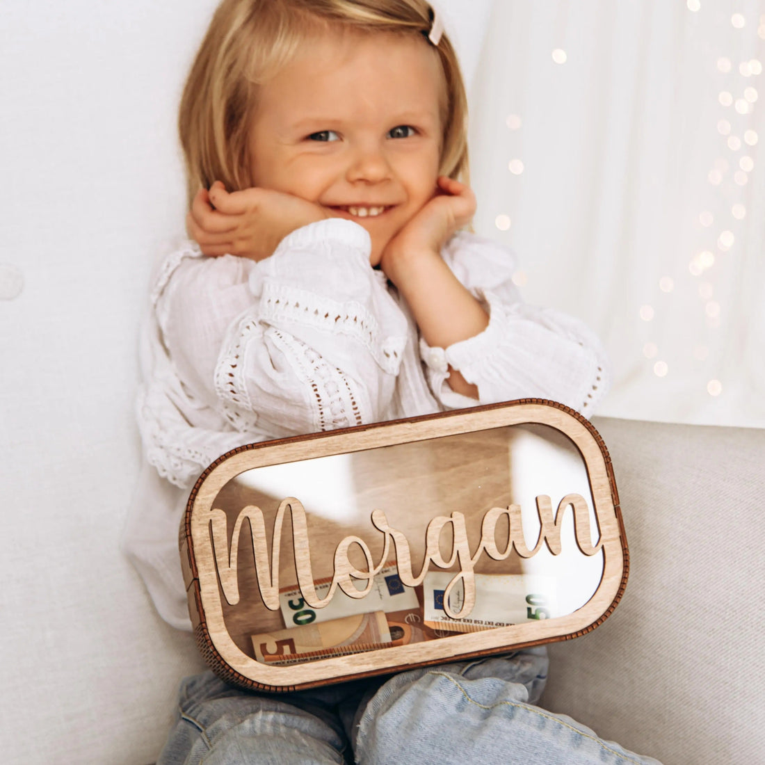 Personalized Wooden Piggy Bank: Montessori Savings Box for Kids