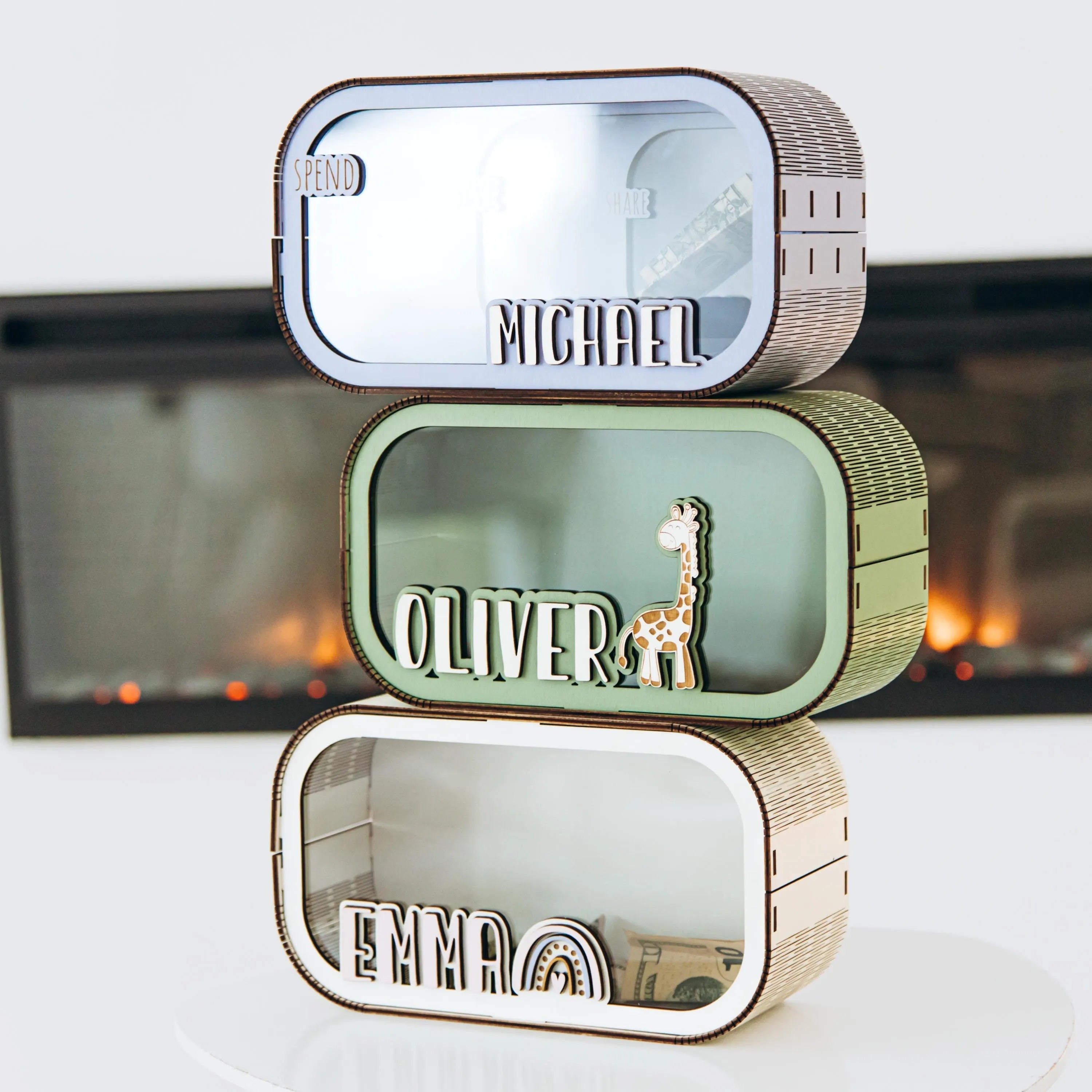 Personalized Wooden Piggy Bank: Montessori Savings Box for Kids