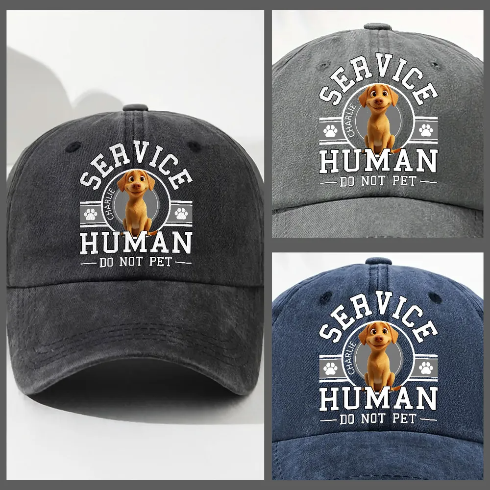 Dog Service Human Cartoon - Personalized Custom Vintage Washed Denim Cap