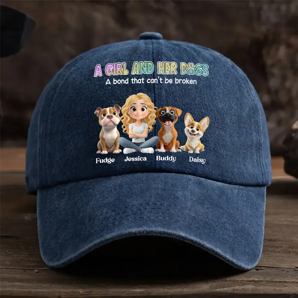 A Girl And Her Dog - Personalized Custom Vintage Washed Denim Cap