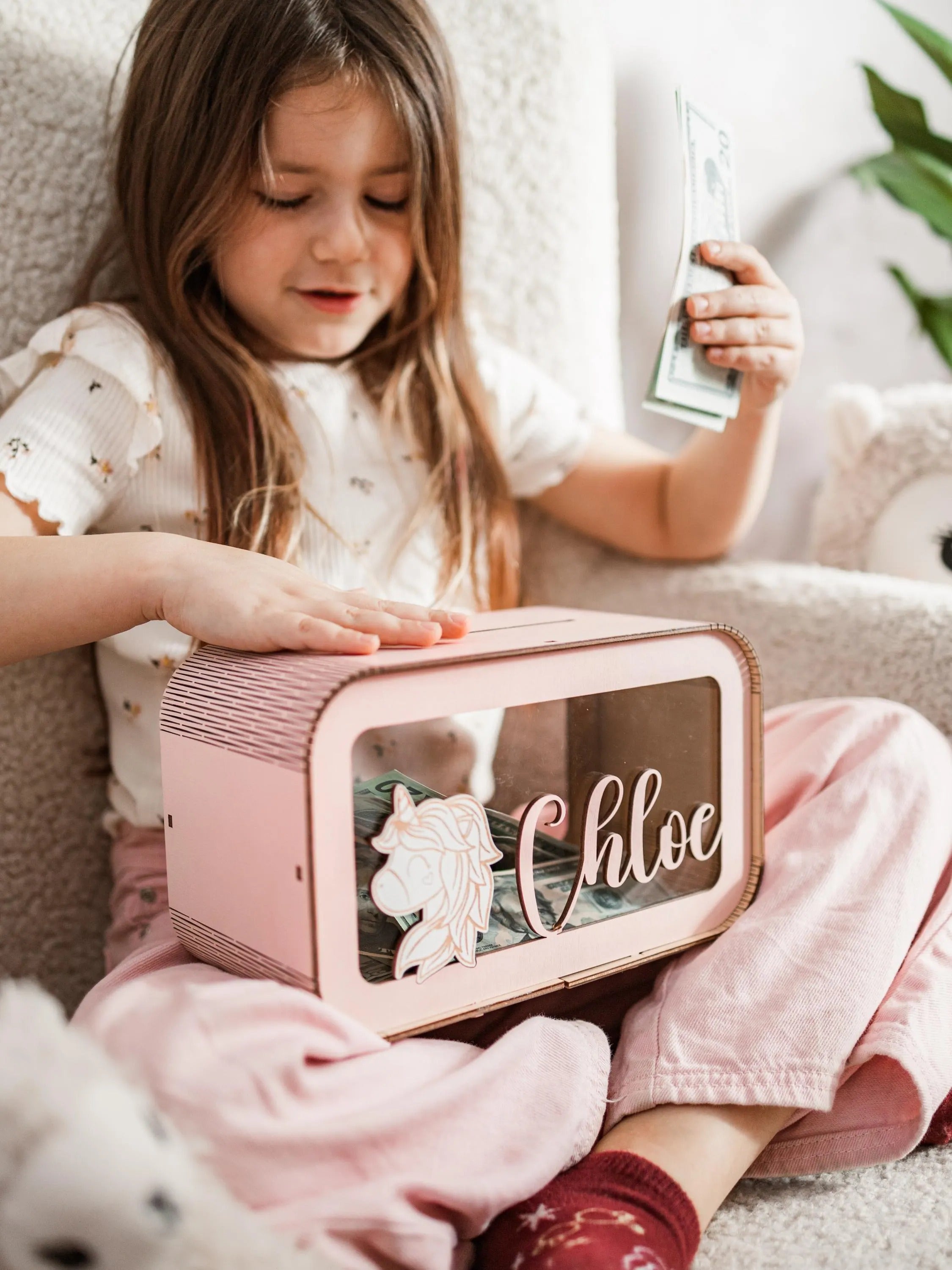 Personalized Piggy Bank for Girl, Kids Money Box with Name, Baby Girl Gift, Saving Cute Box, Wooden Piggy Bank For Child