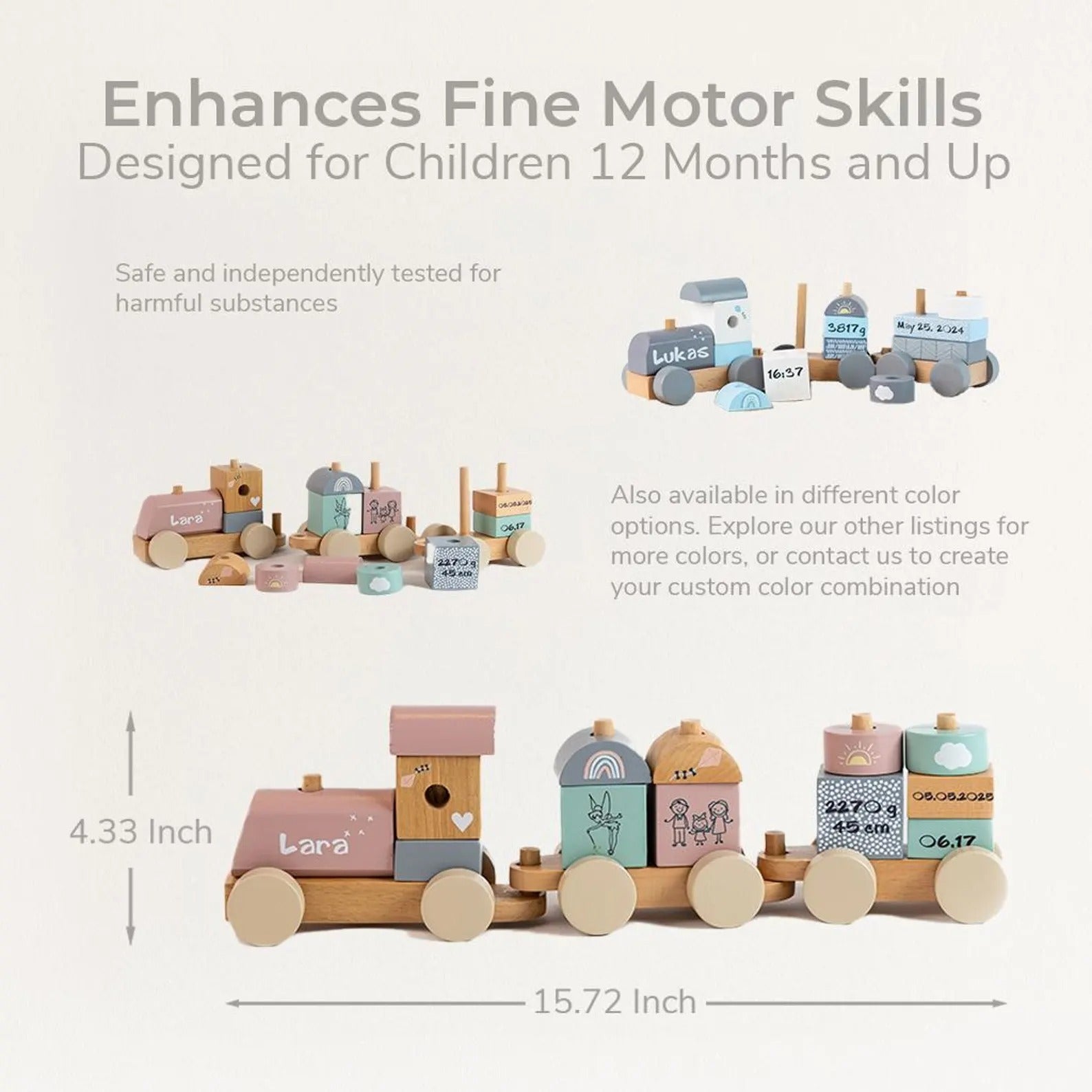 Personalized Montessori Wooden Train: Eco-Friendly Baby Keepsake