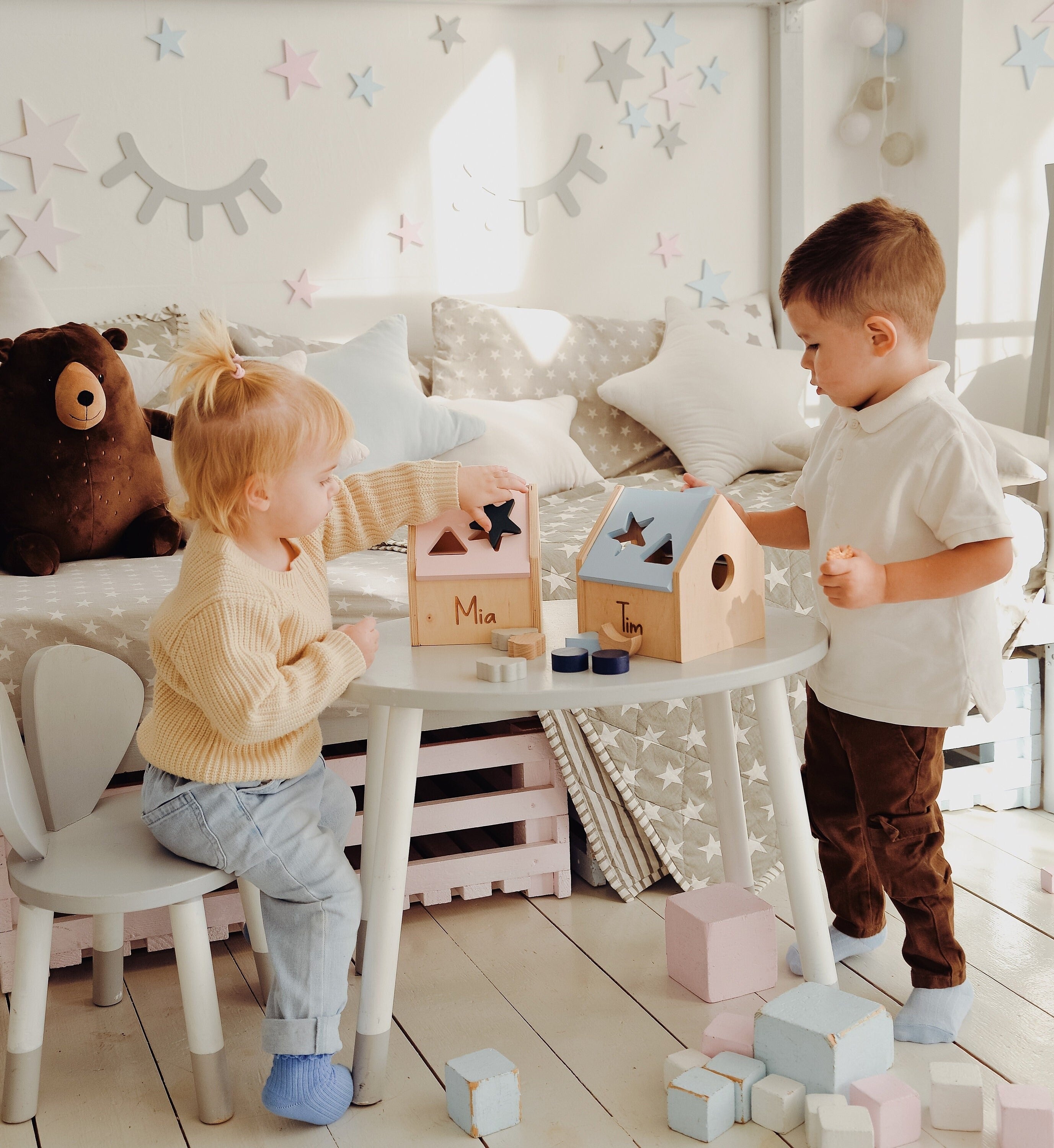 Personalized Wooden Shape Sorter Developmental Toy For Baby Shower Cute Gift Newborn Puzzle Box For Toddler Custom 1st Birthday Present