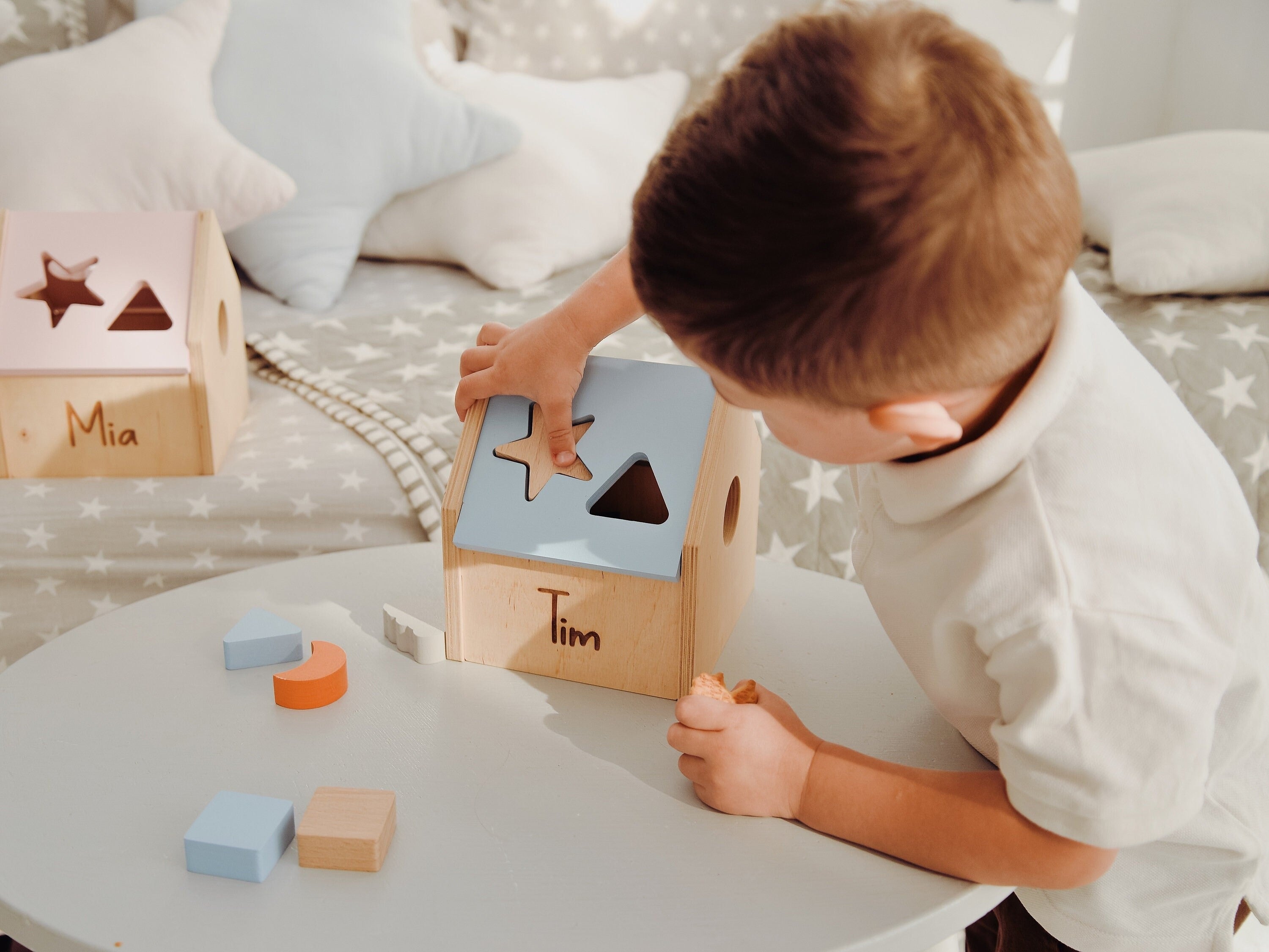 Personalized Wooden Shape Sorter Developmental Toy For Baby Shower Cute Gift Newborn Puzzle Box For Toddler Custom 1st Birthday Present