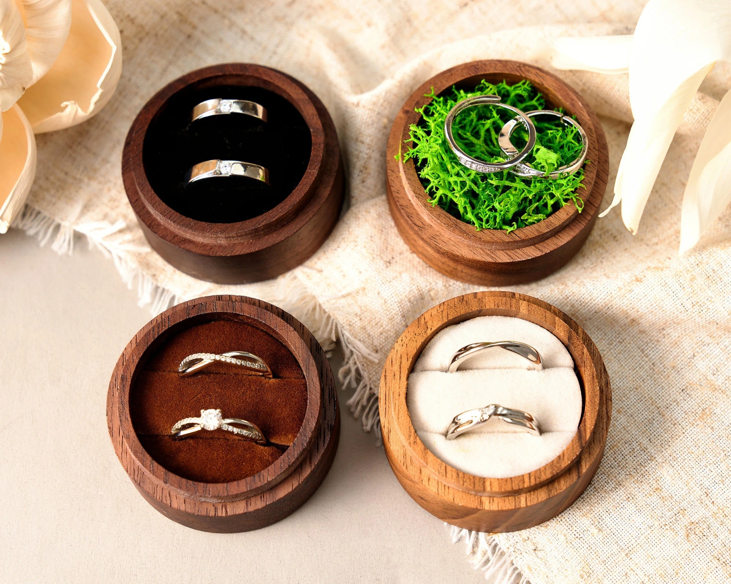 Custom Wooden Wedding Ceremony Round Ring Box, Clear Acrylic Cover, Personalized Engraved Engagement Proposal Holder, Bridal Gift For Her