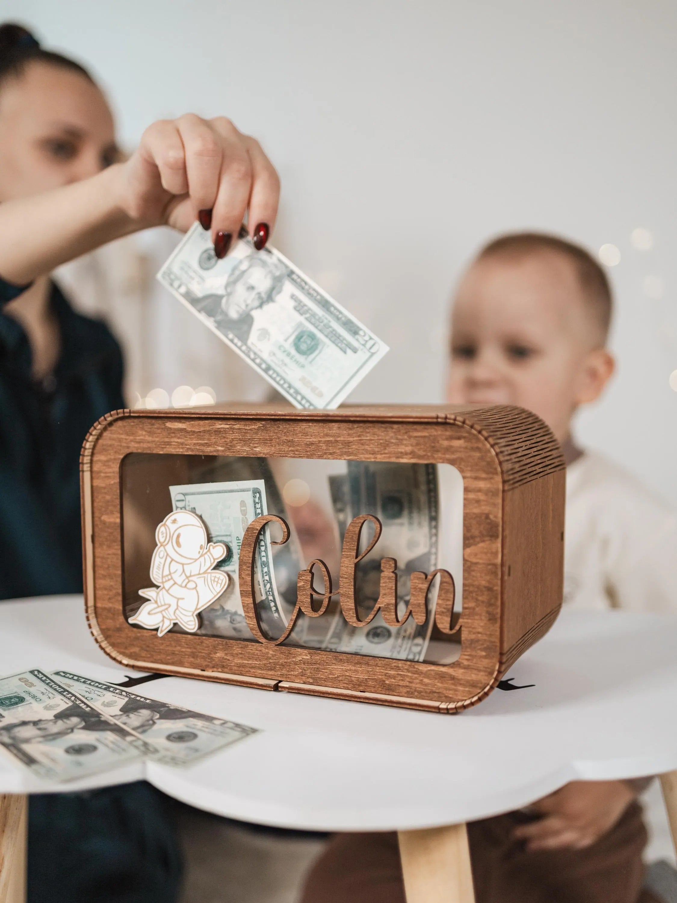 Personalized Piggy Bank for Girl, Kids Money Box with Name, Baby Girl Gift, Saving Cute Box, Wooden Piggy Bank For Child