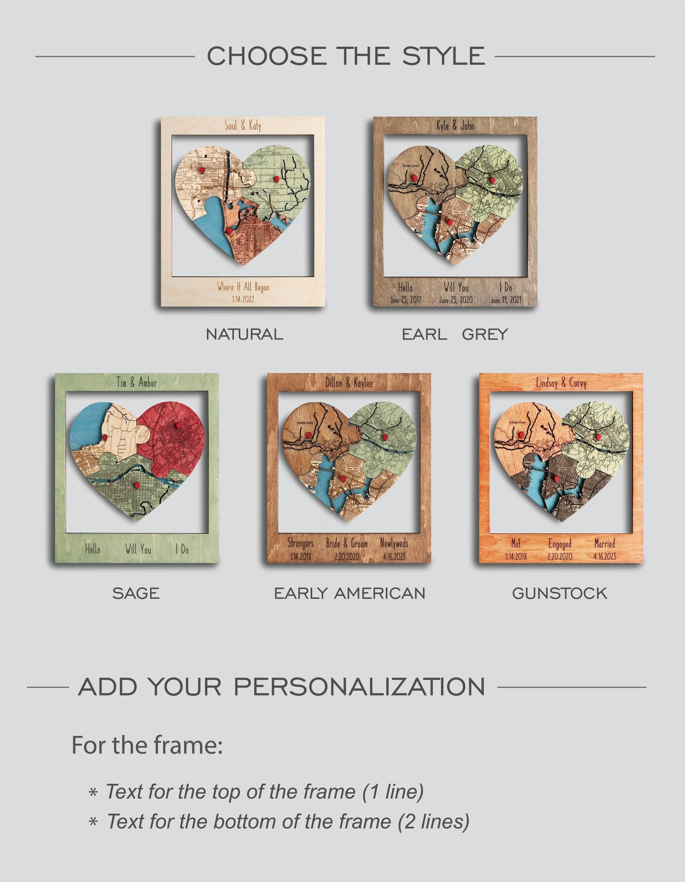 Met Engaged Married Wooden Map, Three Locations Heart Puzzle Map, Framed Wall Decor Gift, Personalized Wedding Anniversary Gift for Couple