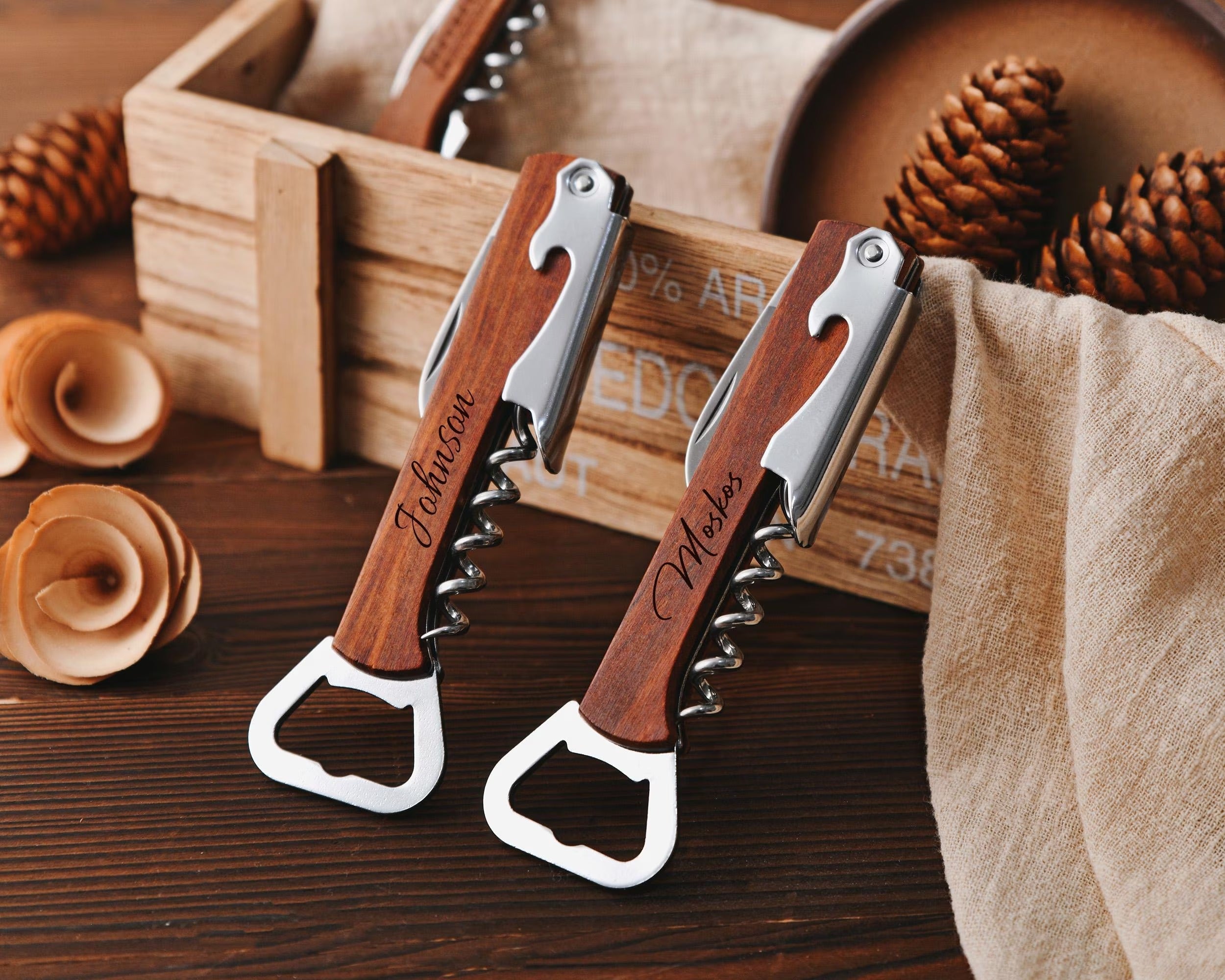 Personalized Wooden Bottle Openers, Wedding Gifts, Ideal Gifts for Groomsmen, Ideal for Wine Lovers,Custom Wine Bottle Openers
