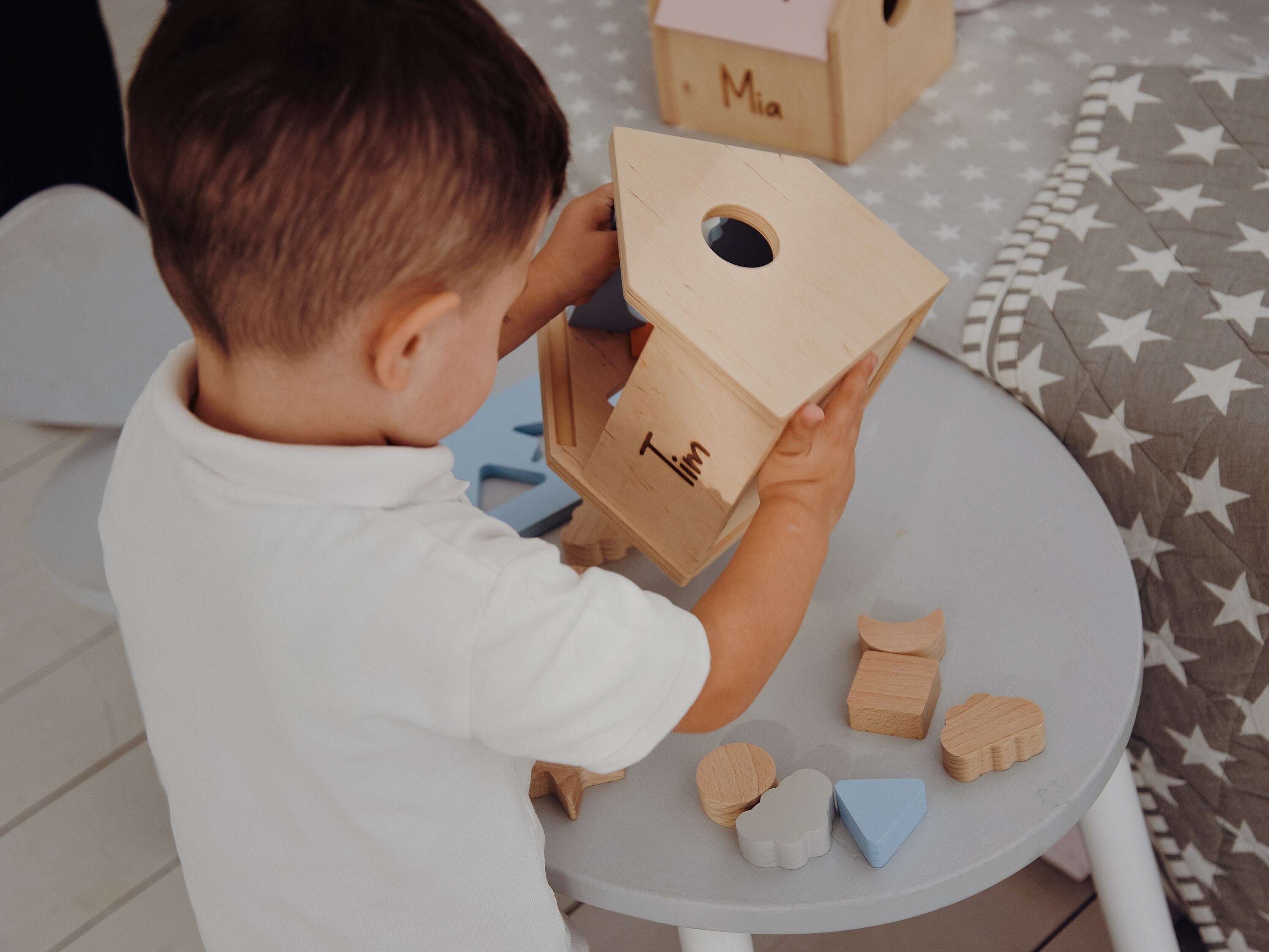 Personalized Wooden Shape Sorter Developmental Toy For Baby Shower Cute Gift Newborn Puzzle Box For Toddler Custom 1st Birthday Present