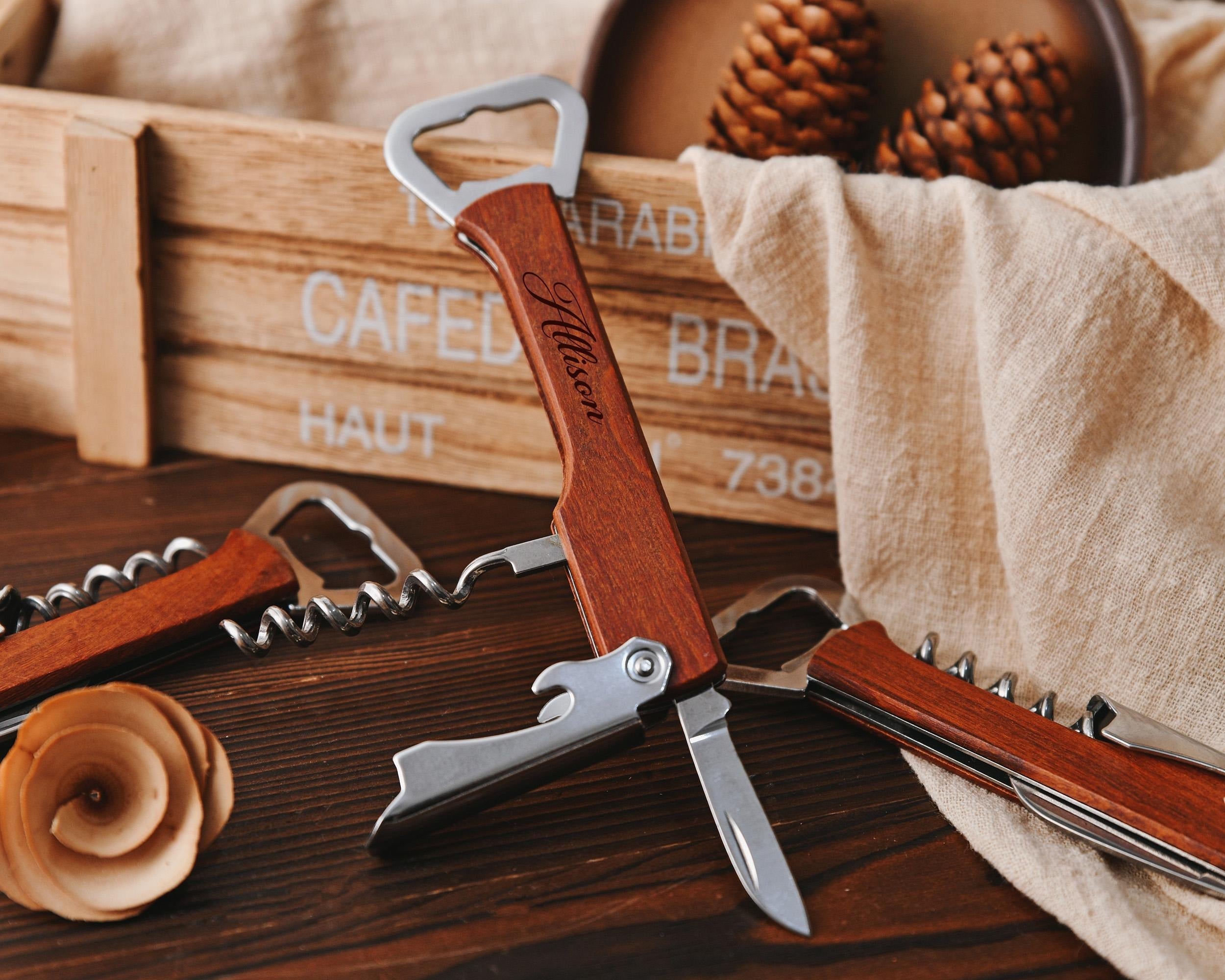 Personalized Wooden Bottle Openers, Wedding Gifts, Ideal Gifts for Groomsmen, Ideal for Wine Lovers,Custom Wine Bottle Openers